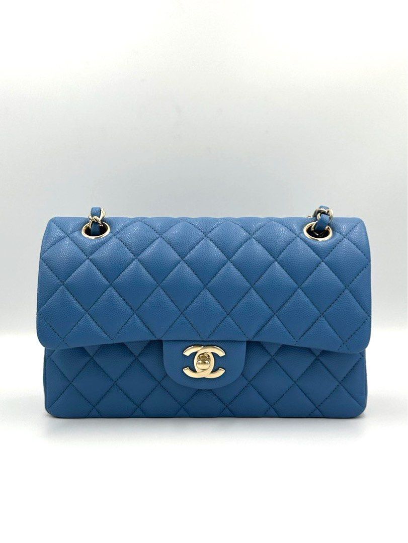 Chanel Caviar Quilted Small Business Affinity Flap Blue Light Gold Hardware