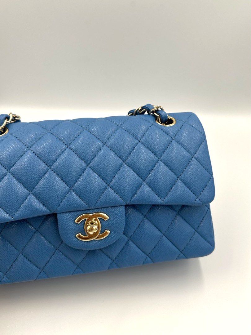 Chanel Caviar Quilted Small Business Affinity Flap Blue Light Gold