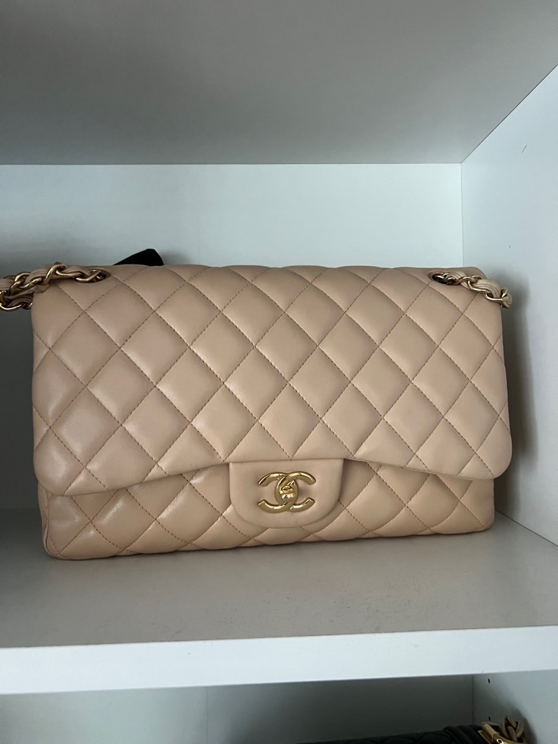 Chanel Jumbo Beige lambskin with gold hardware, Luxury, Bags & Wallets