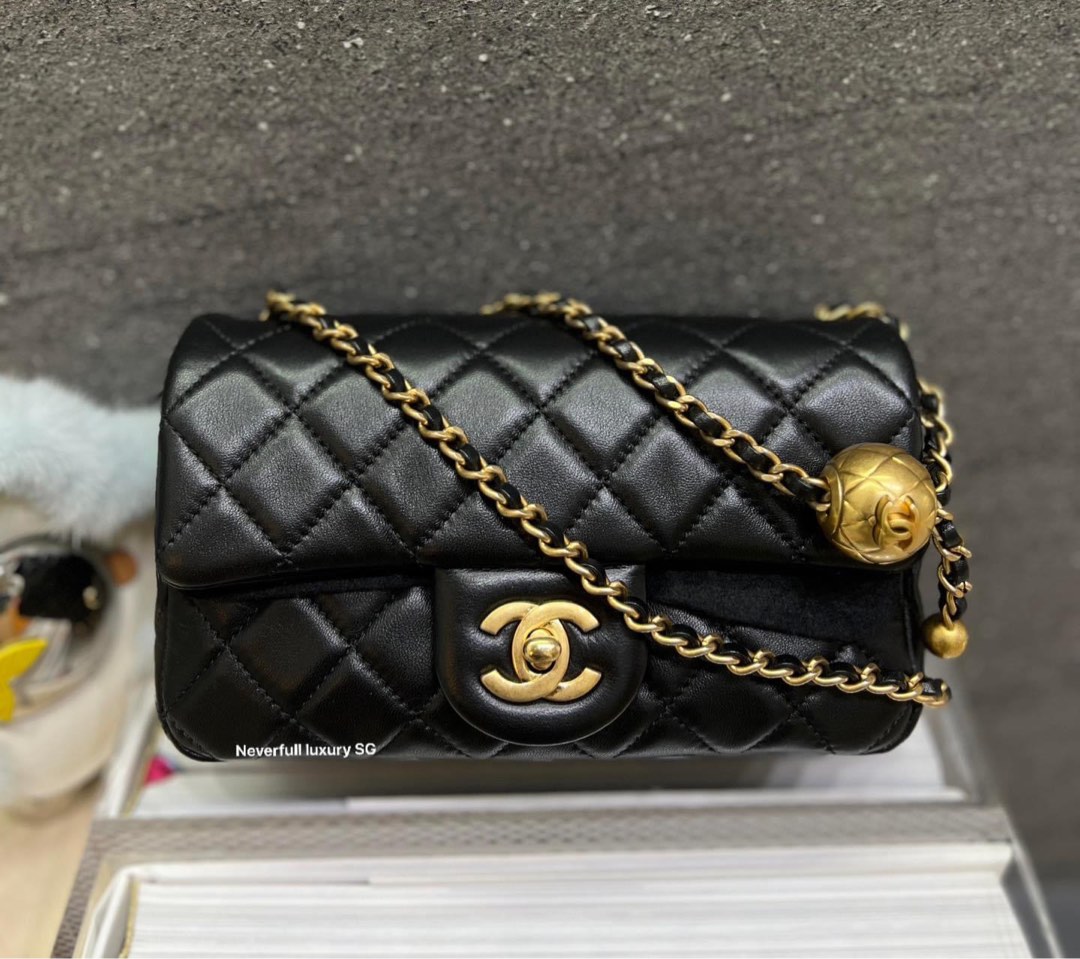 Authentic Chanel Pearl Crush Mini Rectangle Flap with Adjustable Gold Ball  Chain