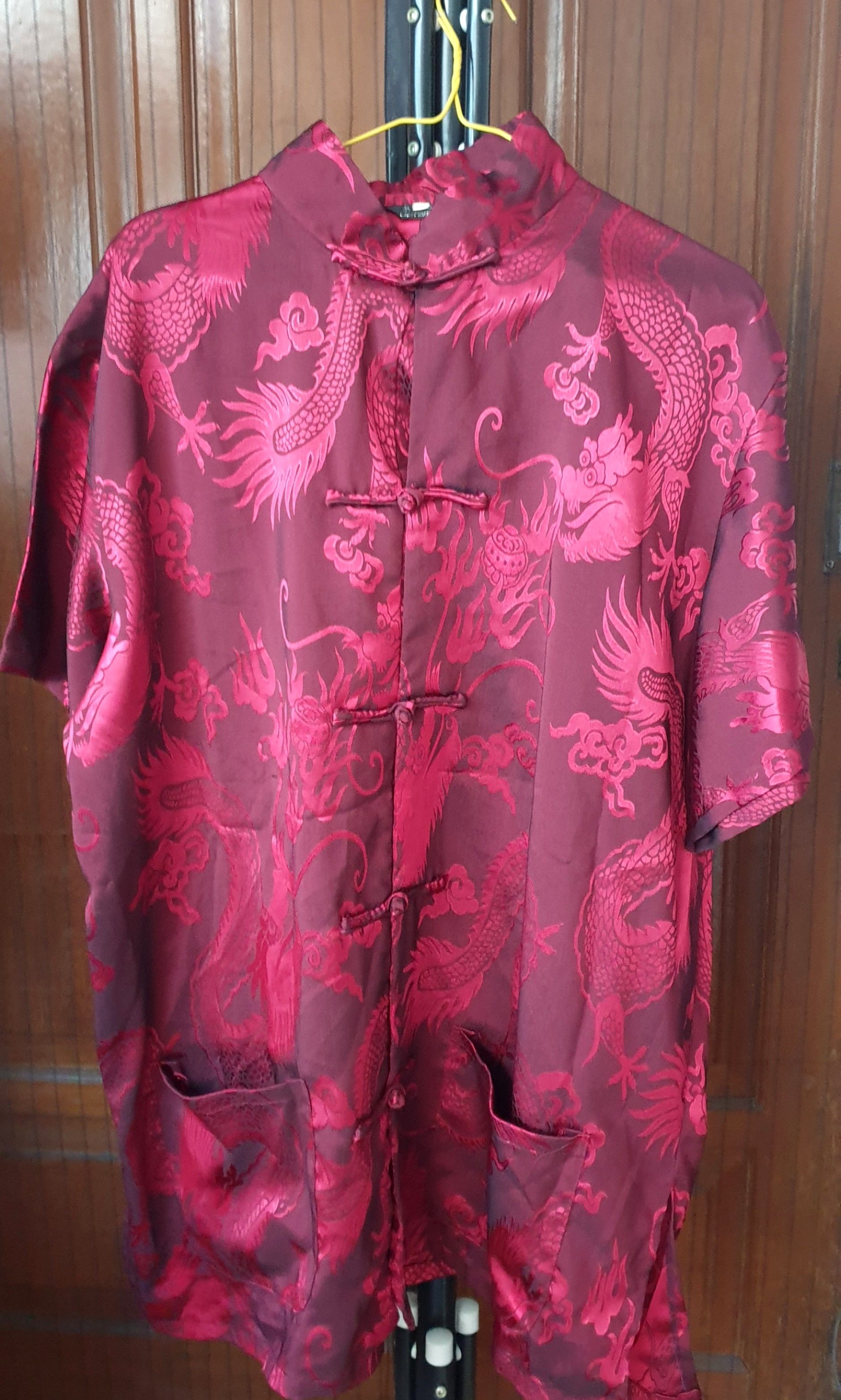 Cheongsam pria maroon atasan lengan pendek baju imlek chinese ala cina ...