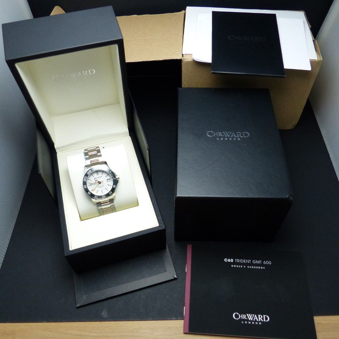 Christopher Ward 38mm C60 Trident GMT 600 mans watch Green Bezel
