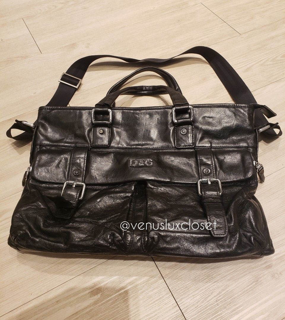D G Dolce Gabbana Laptop Bag Black Leather
