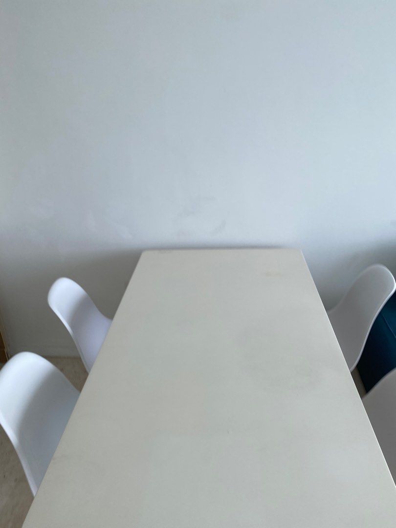 Dining Table Set (Category: Tables & Sets) located in Singapore. Submitted by mon.cheri (Listing ID 1232376722, Image 2). Description: each chair selling for $15 vincente table for $98 (length:140cm height: 75cm width: 80cm) all in good condition table got slight stain fast deal can nego! pls arrange own mover collect at thomson three condo.
