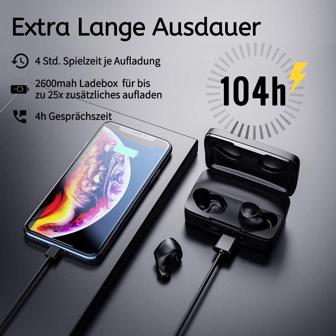 ENACFIRE Future Plus Bluetooth Headphones Bluetooth 5.0 in Ear Sports Wireless Earphones Headset HD Sound Quality 104H Playtime Headphones with Built in Microphone 2600 mAh Charging Box IPX7 Audio Ear...