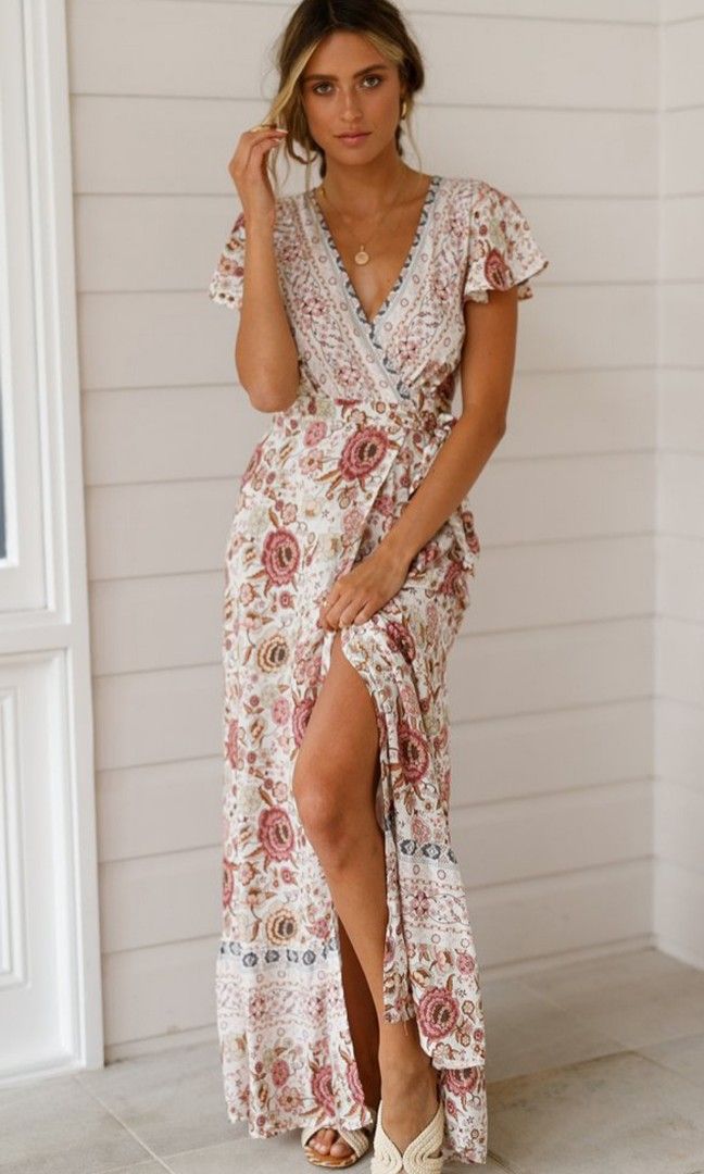 White floral sale wrap maxi dress