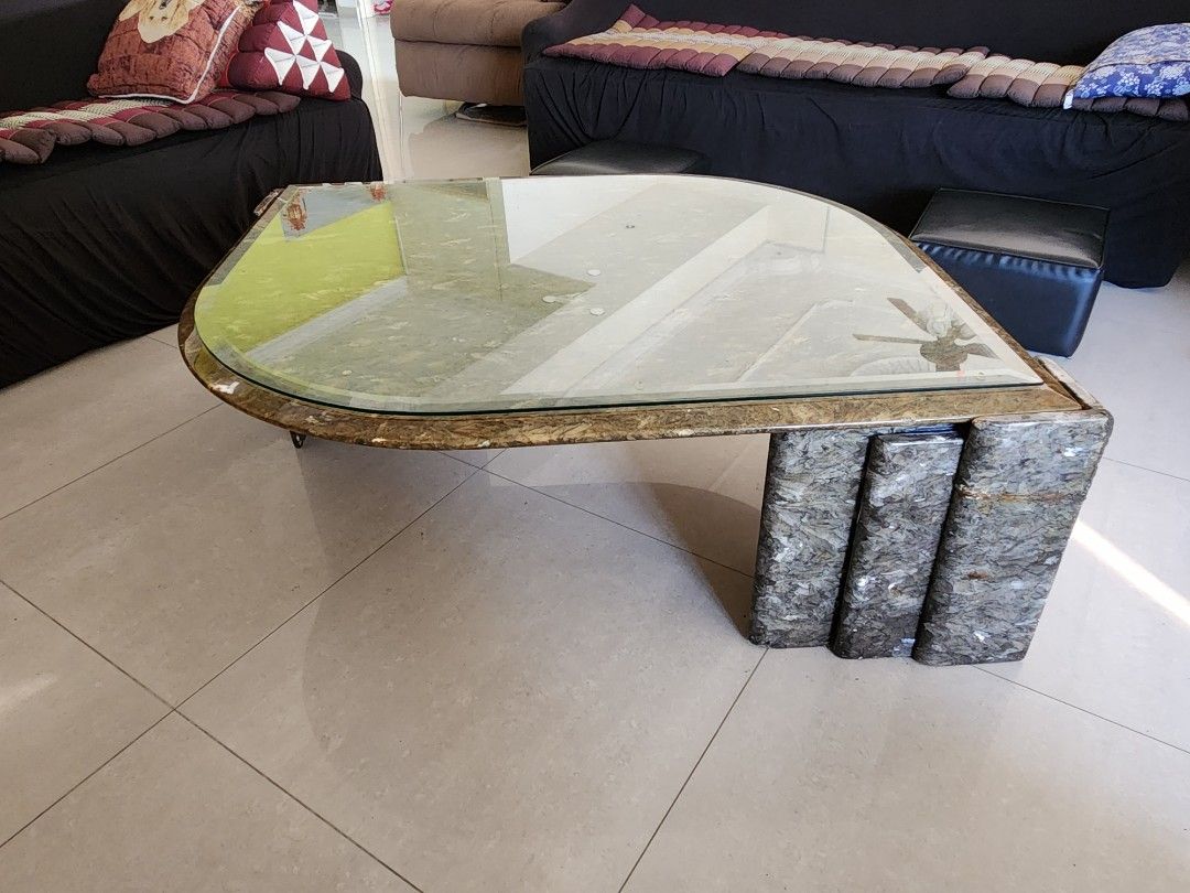 Large Granite Coffee Table with Glass Top, Furniture & Home Living