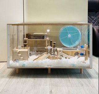 Hamster Acrylic Cage 60cm 80cm natural wood accessories running wheel water bottle holder food bowl playground platform bendy ladder sandbox bathroom hideout house paper bedding Syrian dwarf other small animals