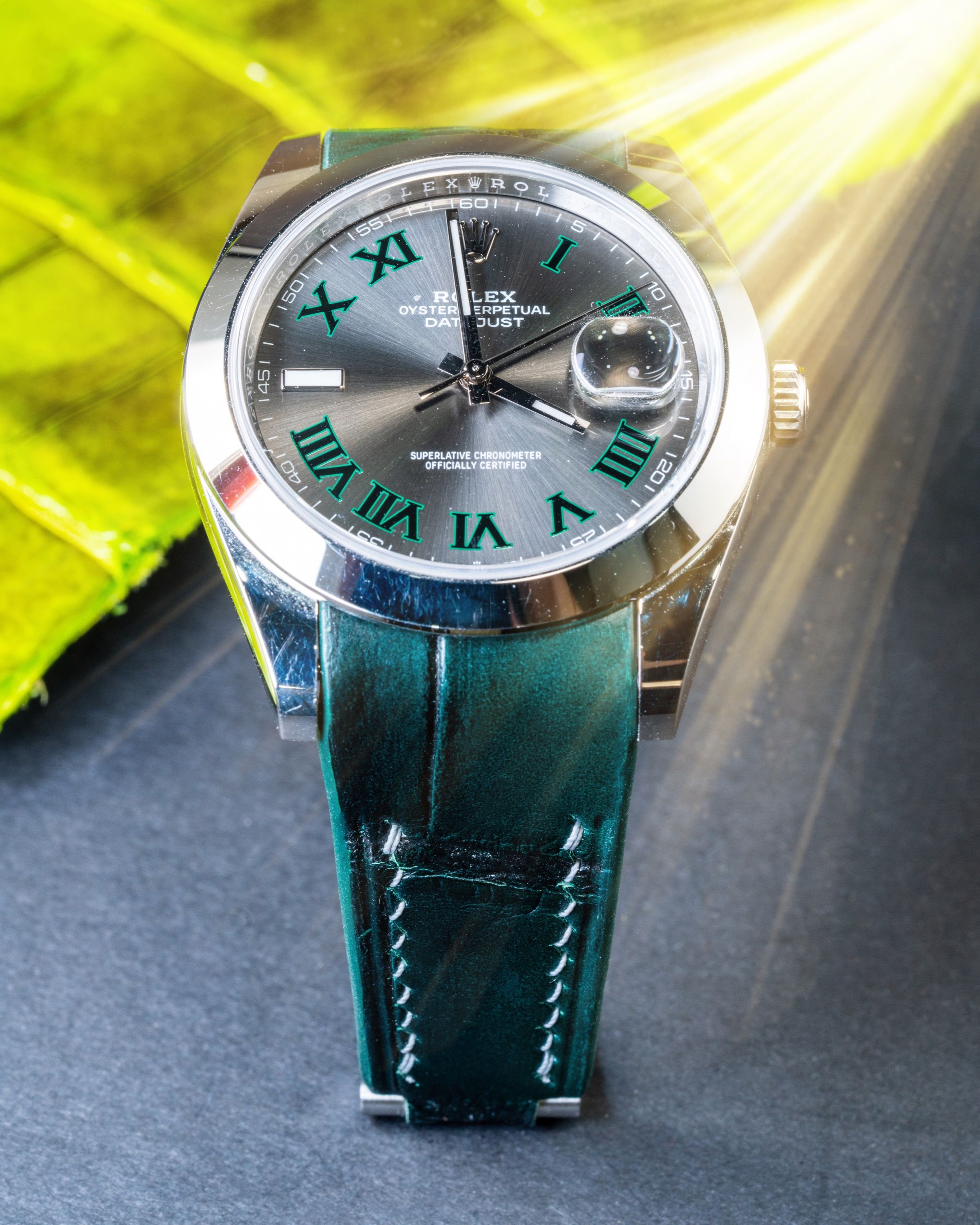 Rolex datejust 41 on leather outlet strap