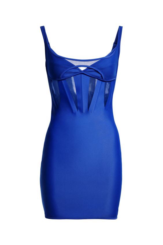 H&M Mugler Blue corset Bodycon Dress, Women's Fashion, Dresses & Sets,  Dresses on Carousell