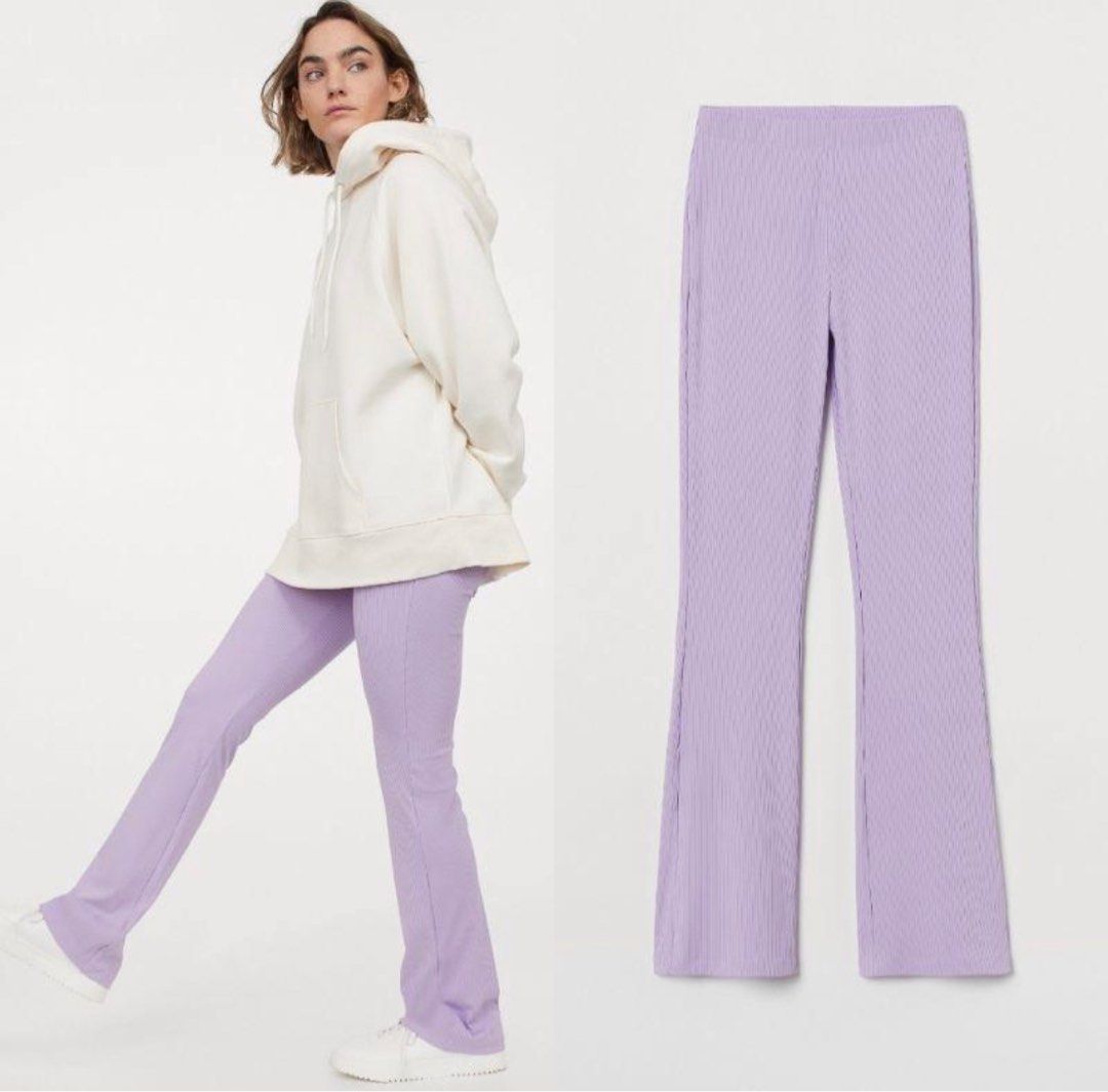 h&m new y2k lilac purple flare ribbed jazz trousers