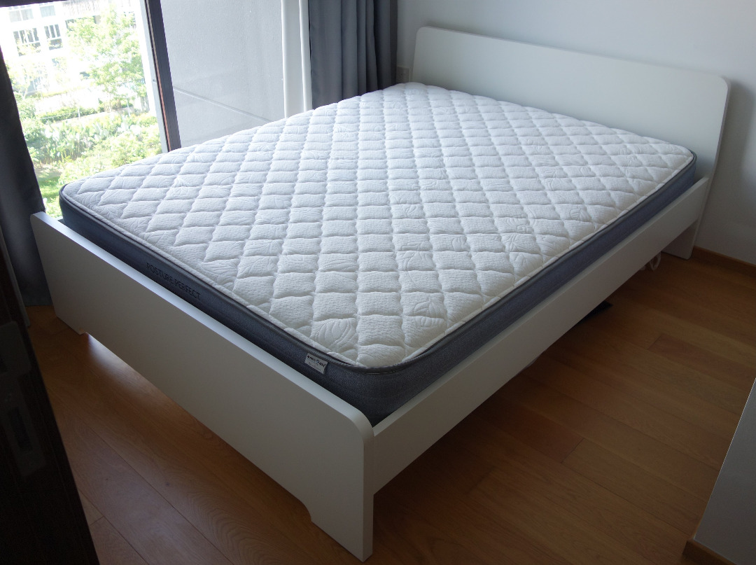 Ikea Askvoll double (queen) bed with pocket spring mattress, Furniture