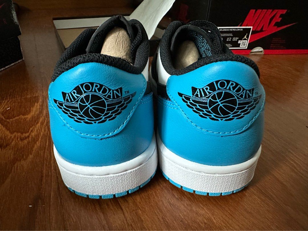 Jordan 1 low black and dark powder blue Men s Fashion Footwear