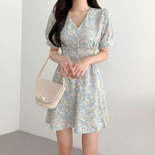 Korean Premium Chiffon V Neck Midi Aline Back Tie Floral Elegant Chic Dress