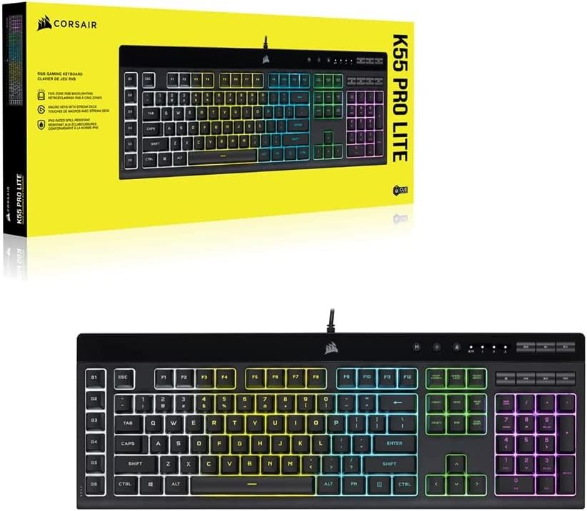 Corsair K55 RGB Pro Gaming Keyboard - Dynamic RGB Backlighting, Six Macro  Keys with Elgato Stream Deck Software Integration