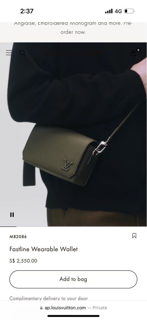 Louis Vuitton Unisex Fastline Wearable Wallet Sage Cowhide Leather Textile  Lining - LULUX