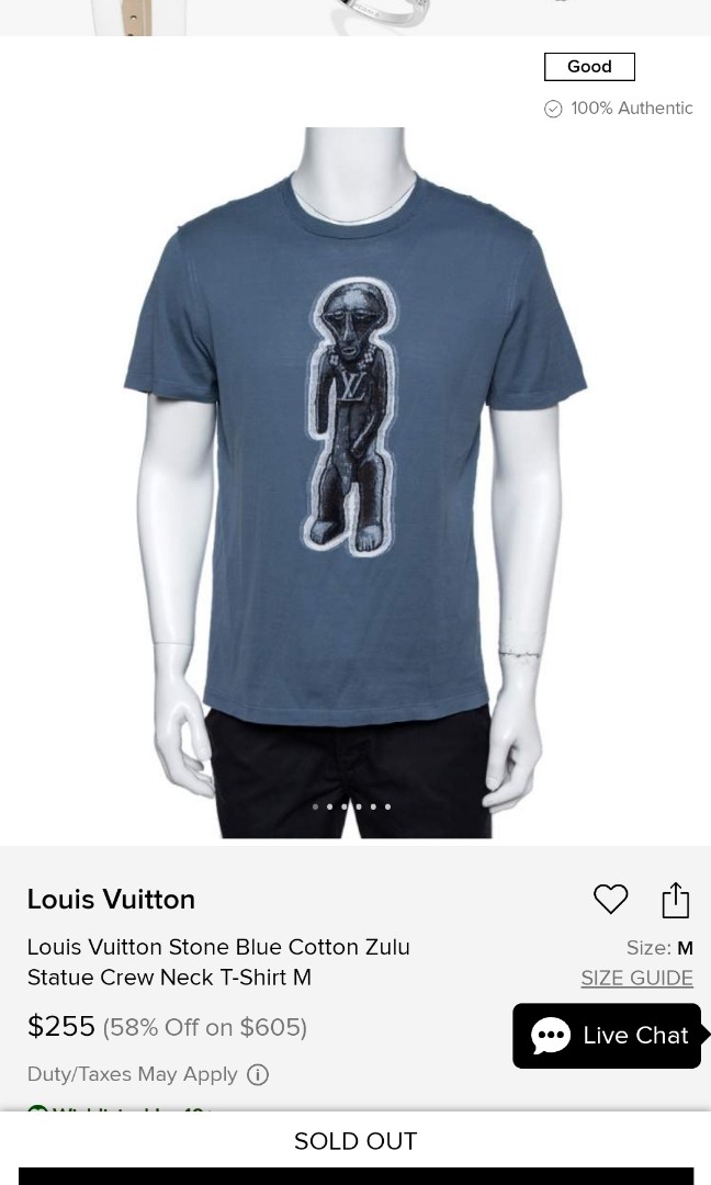 Louis Vuitton Stone Blue Cotton Zulu Statue Crew Neck T-Shirt M