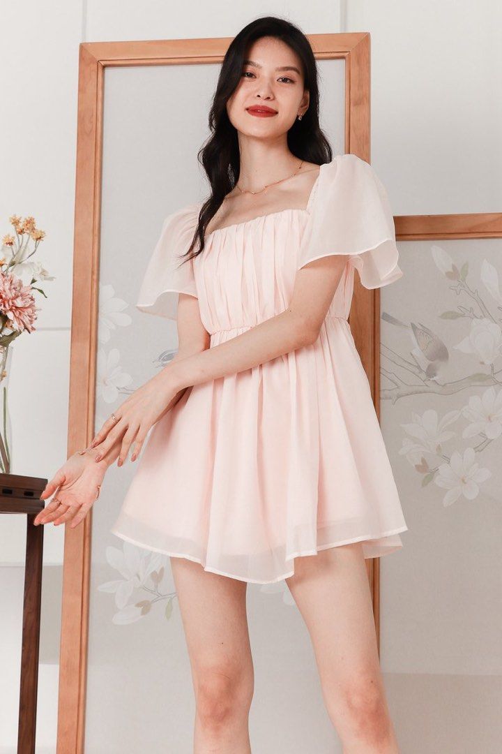 Madeline Mesh Romper Dress In Blush Pink Women s Fashion Dresses