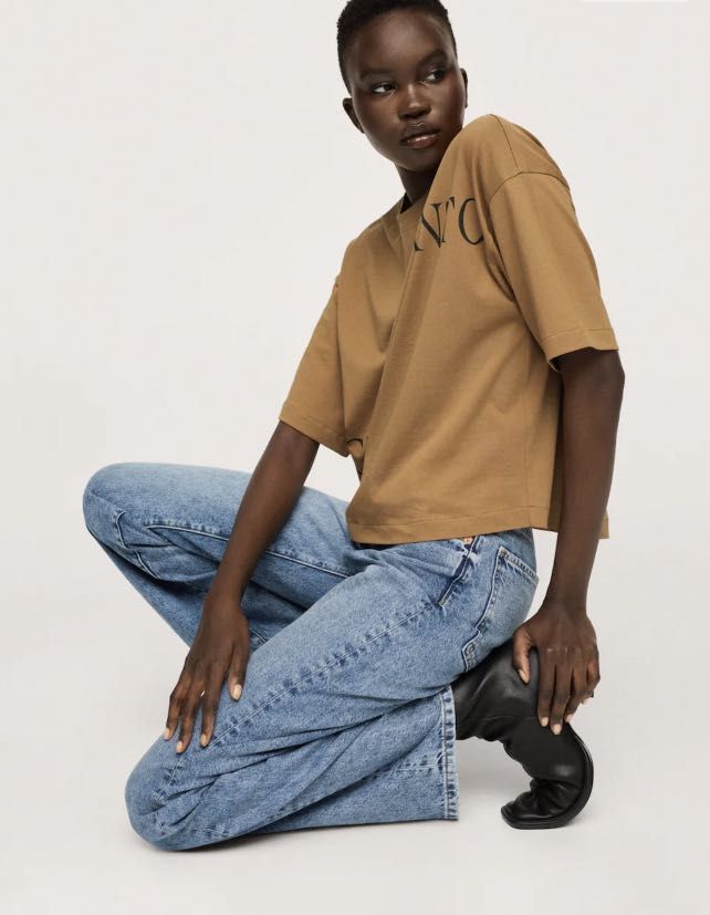 MANGO Oversized Tshirt (Authentic & Brandnew) (Category: Shirts) located in Las Pinas. Submitted by baediola (Listing ID 1232420668, Image 3). Description: Message cotton T-shirt Oversized Crop Style Size :XS on tag but fits up to Medium Size Color:Camel Brown 100% Cotton. Oversize design. Straight design. Rounded neck. Short sleeve. Dropped shoulder seams. Printed messages on the sides. The garments labelled as Committed are products that have b