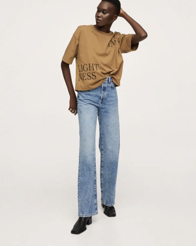 MANGO Oversized Tshirt (Authentic & Brandnew) (Category: Shirts) located in Las Pinas. Submitted by baediola (Listing ID 1232420668, Image 2). Description: Message cotton T-shirt Oversized Crop Style Size :XS on tag but fits up to Medium Size Color:Camel Brown 100% Cotton. Oversize design. Straight design. Rounded neck. Short sleeve. Dropped shoulder seams. Printed messages on the sides. The garments labelled as Committed are products that have b