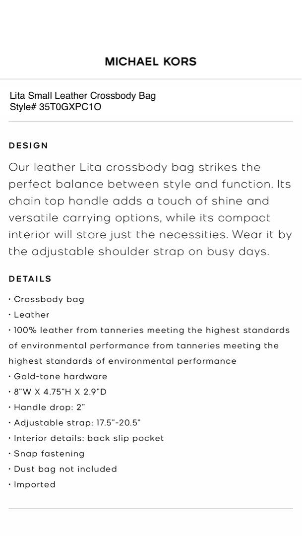 Michael Kors Lita Small Leather Crossbody Bag 35T0GXPC1O Black