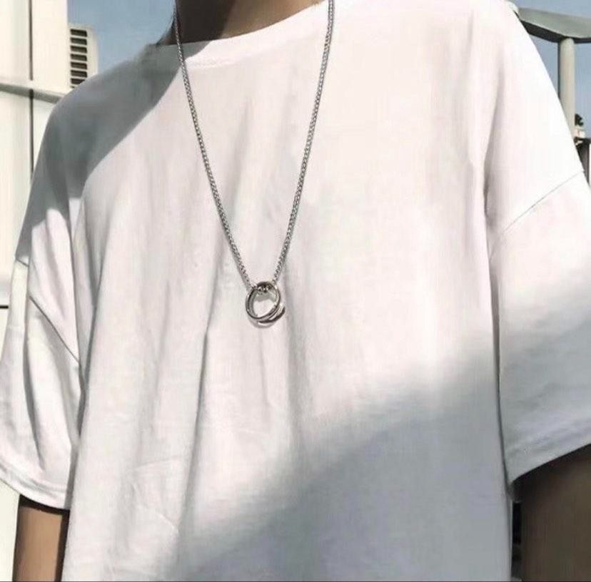 Men Korean Ring Necklace Steel Pendant Personality simple Hip-hop Pendant  Decoration Accessories