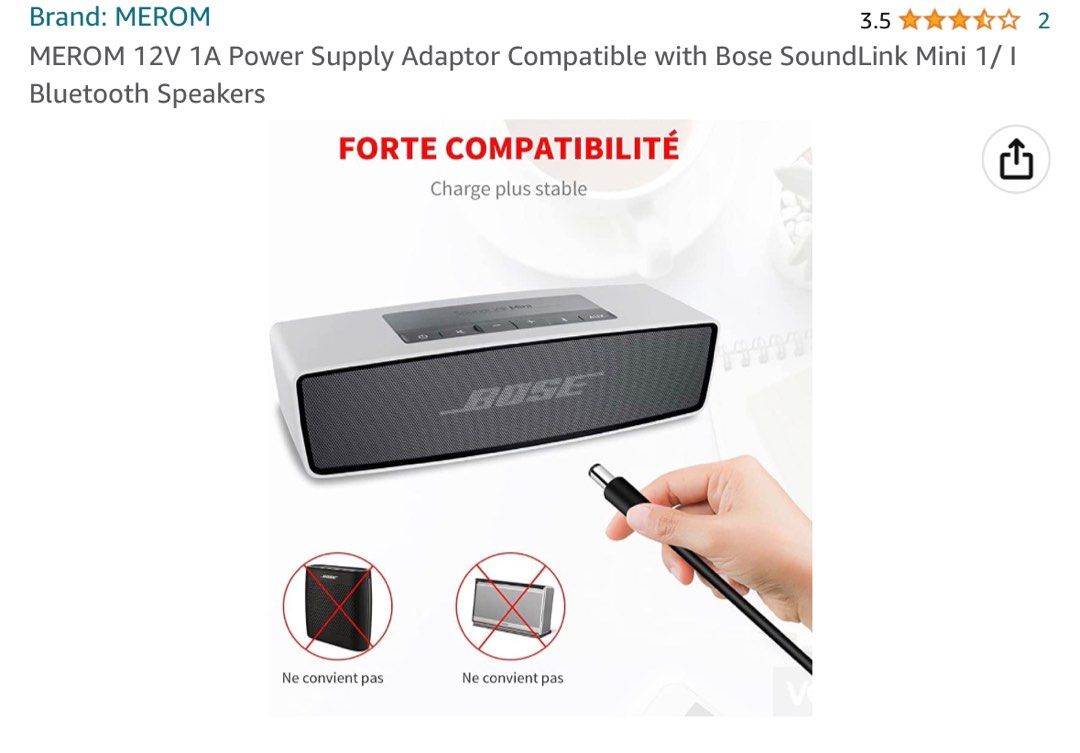 MEROM 12V 1A Power Supply Adaptor Compatible with Bose SoundLink Mini 1/ I  Bluetooth Speakers
