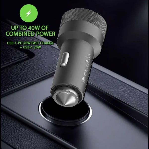 Mophie 40W Dual USBC Car Charger ( 20W USBC + 20W USBC PD ) Space