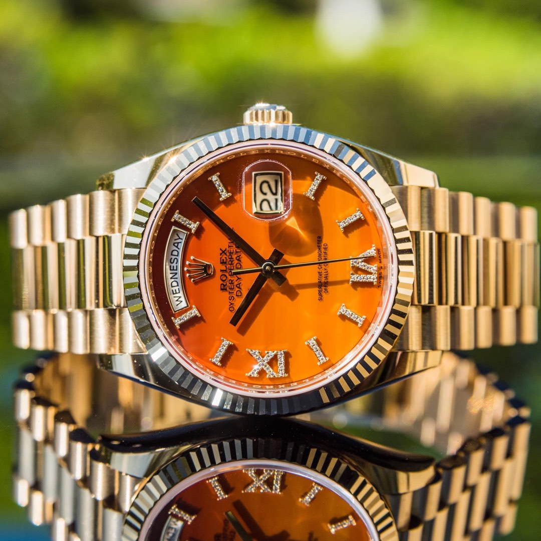 A Rolex Day-Date In Yellow Gold, With Carnelian Dial