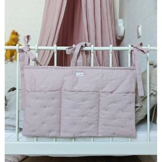 Omoloko Linen Nursery Caddy / Crib Pocket Organiser - Dusty Pink