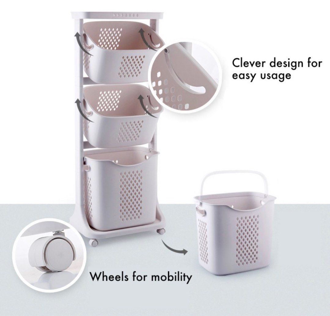 Laundry Basket Rack 3 Tier with wheels, Furniture & Home Living