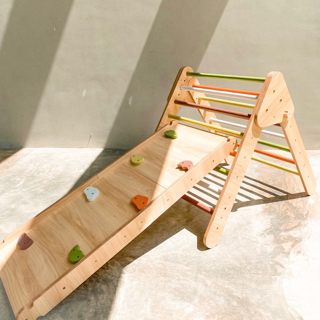 Small Triangle Ramp Pikler Triangle With Rock Climbing Ramp Set, Babies & Kids, Baby ...