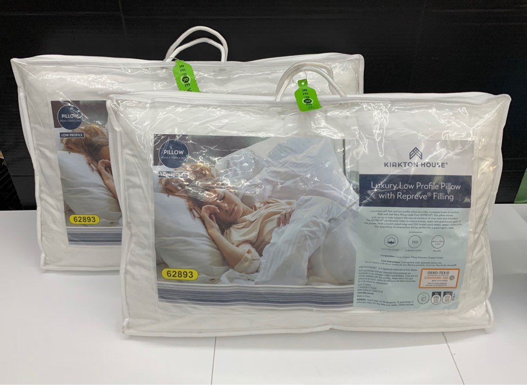 Kirkton House Luxury Low Profile Pillow with REPREVE Filling, Pair on