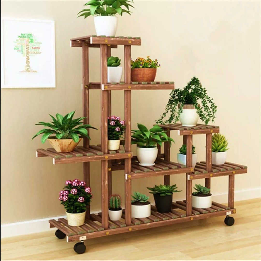 Plant Rack With Wheels Wooden Plant Rack Flower Shelf Plants Stand