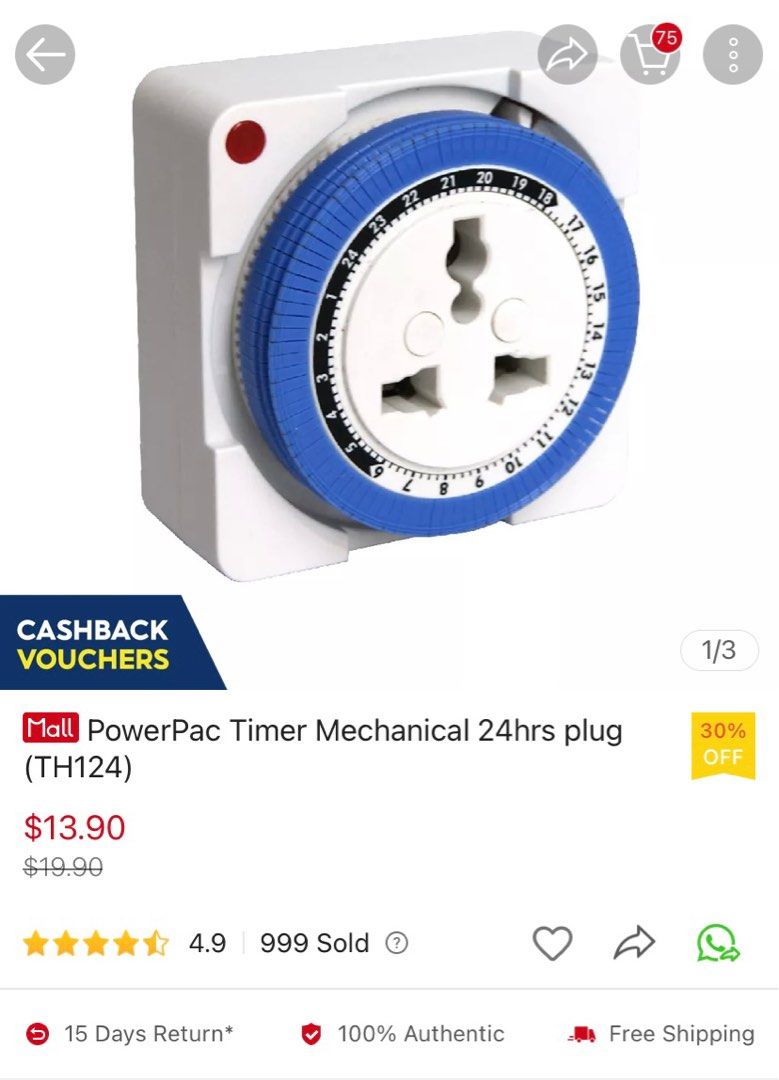 PowerPac Timer Plug, Mechanical 24 hours, TV & Home Appliances
