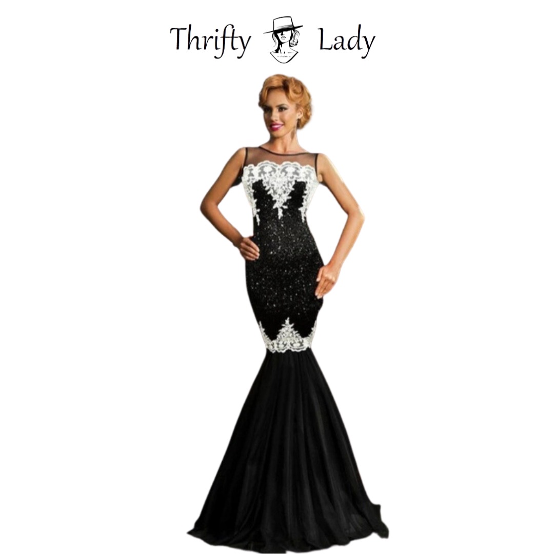 The Sunset Beach Fishbone Mermaid Dress (Black)