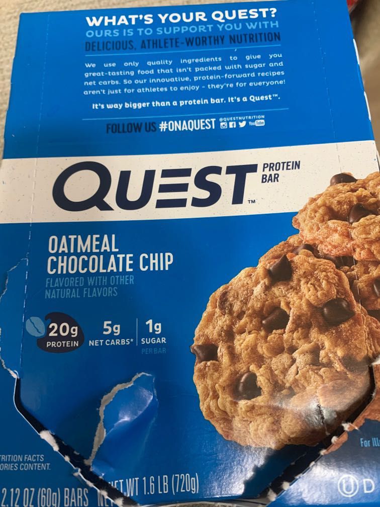 Quest oatmeal chocolate chip protein bar, 健康及營養食用品, 健康補充品, 健康補充品 健美