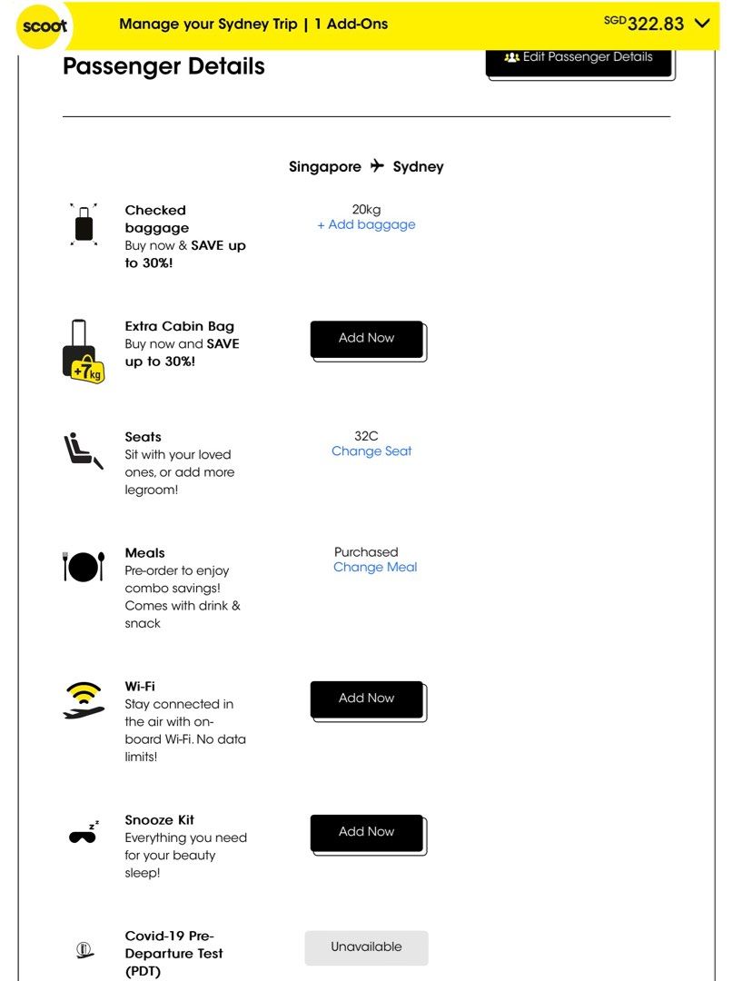 Scoot deals buy baggage