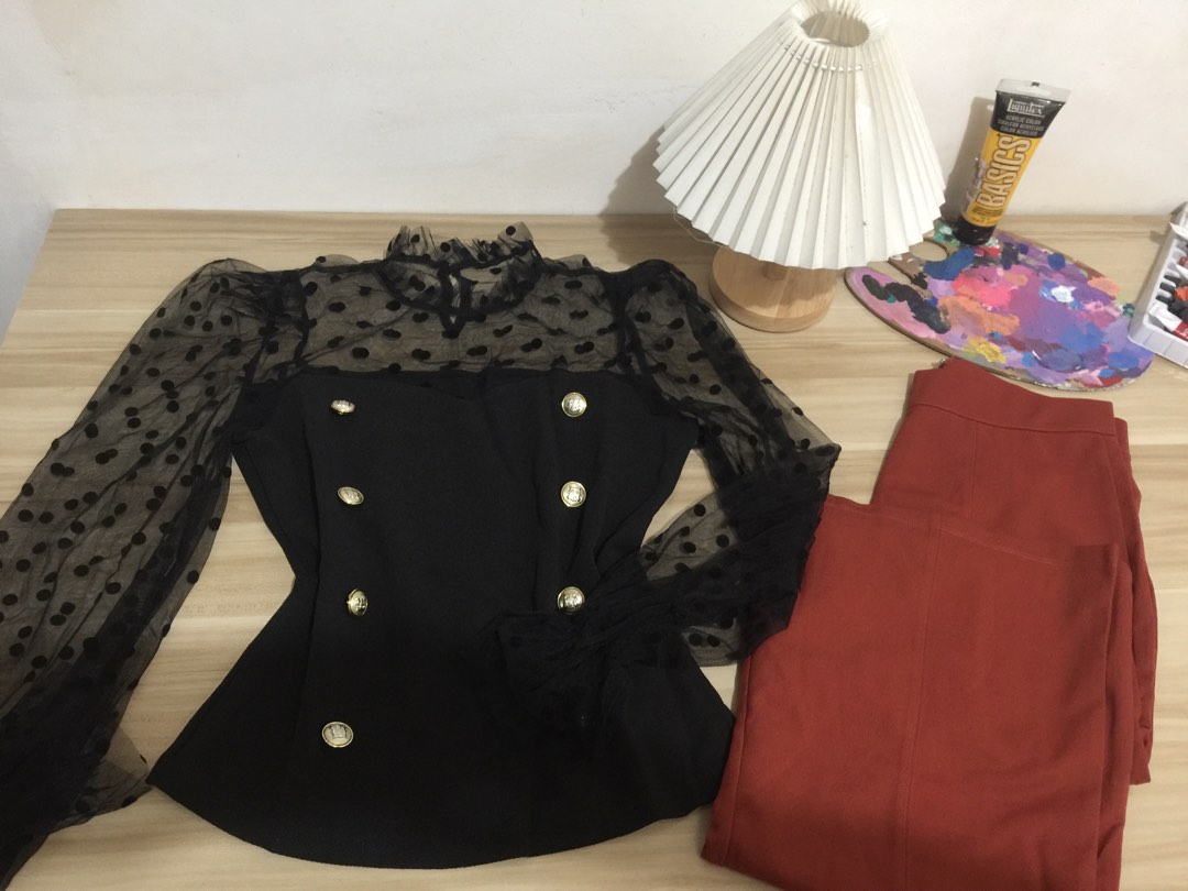 Shein see thru sleeves blouse on Carousell