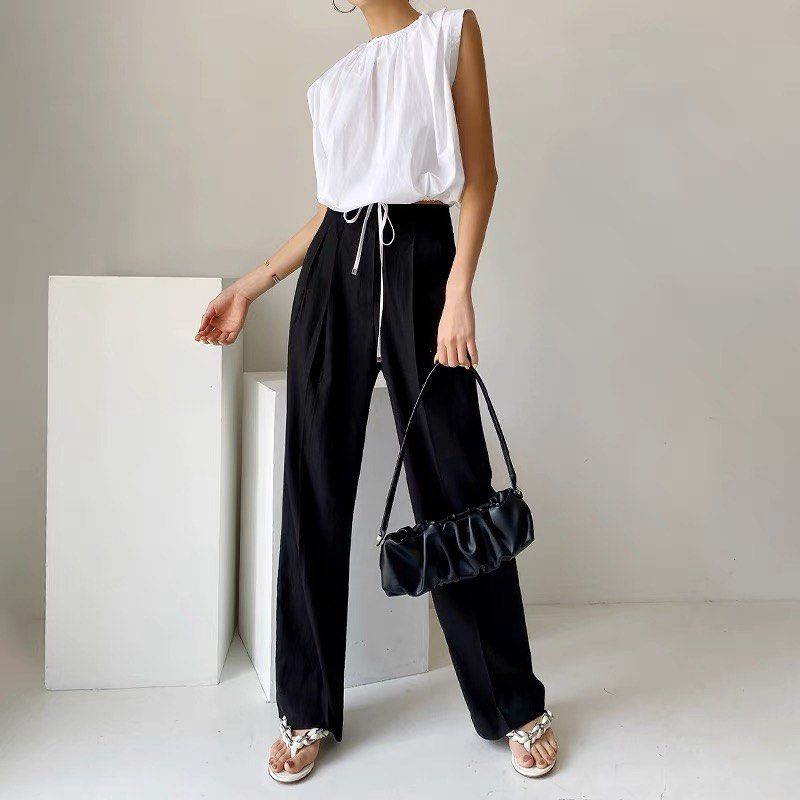 Slimming cotton linen work pants