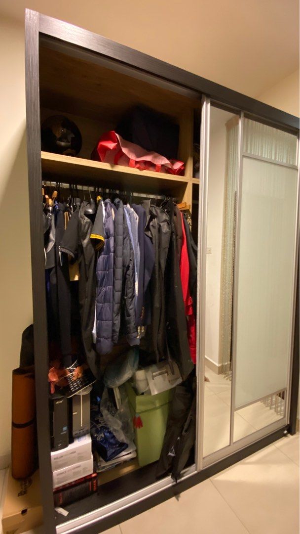 Stand alone wardrobe C/w mirror sliding doors, Furniture & Home Living