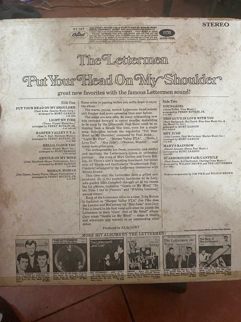 The Lettermen Put Your Head on my Shoulder Vinyl Record Plaka LP
