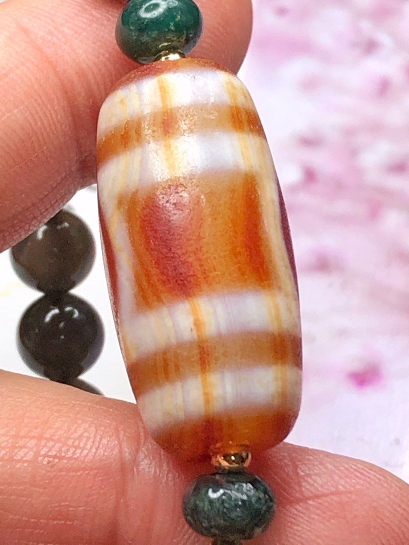 Tibetan Dzi Beads Carnelian Heaven and Earth Dzi Beads 藏传红玉髓天地天珠 28.8x13.6mm