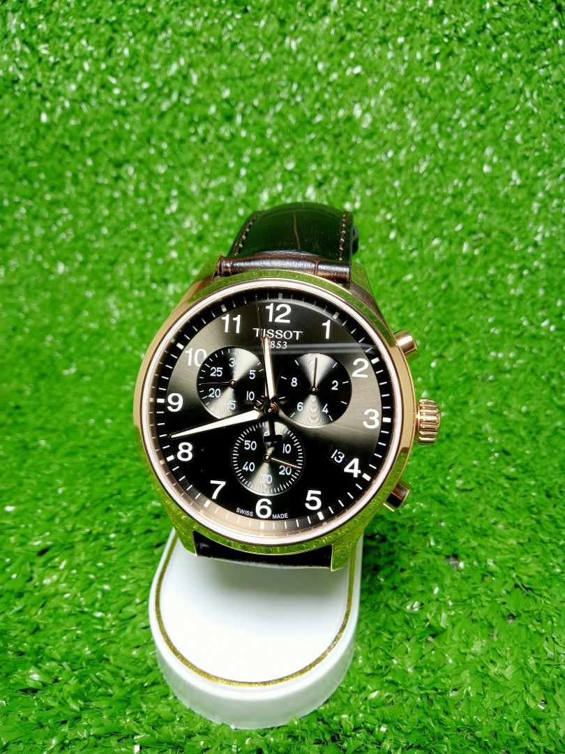 Tissot T116617A Men s Watch Quartz Chronograph Black Face Dark Brown Leather Strap