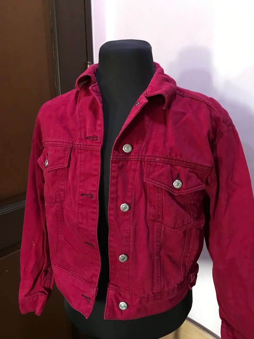 TOPSHOP red motto denim jacket