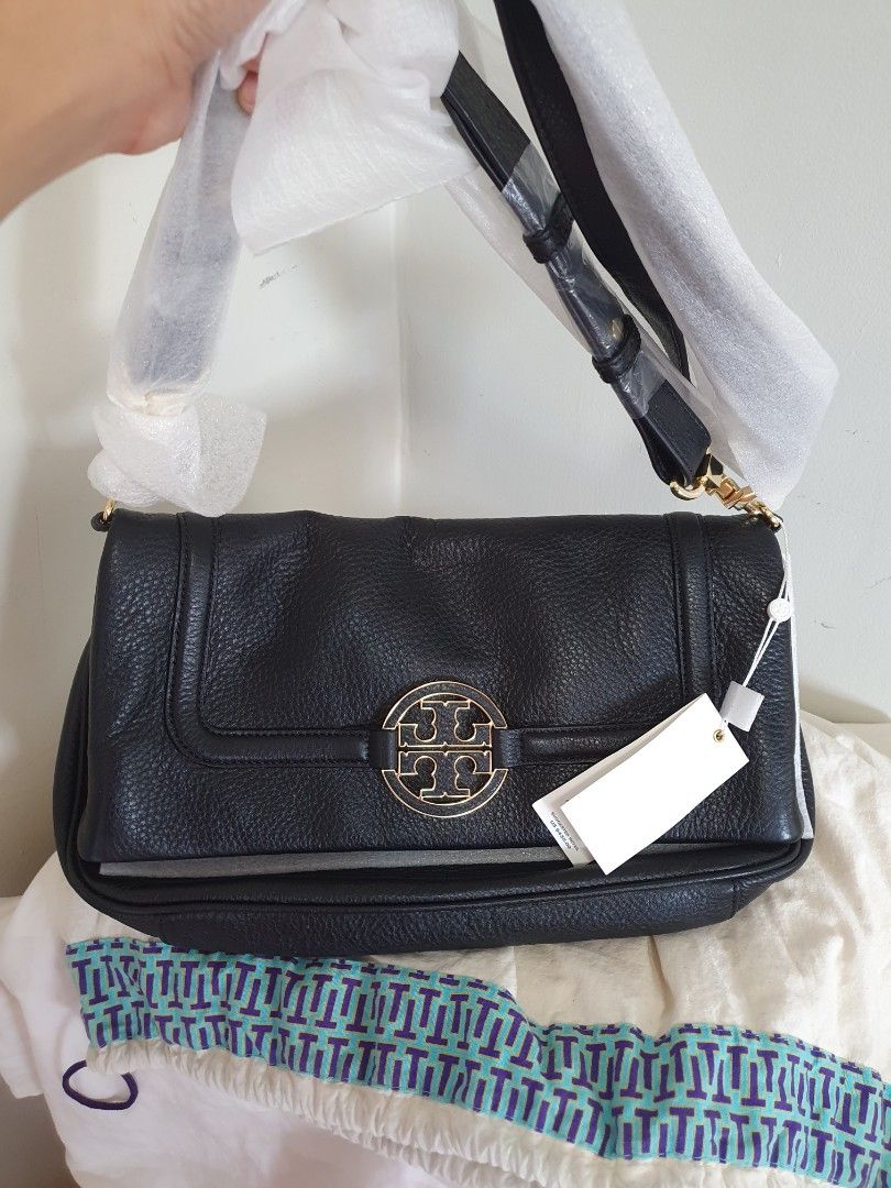 Tory Burch Amanda foldover Black leather crossbody Luxury Bags