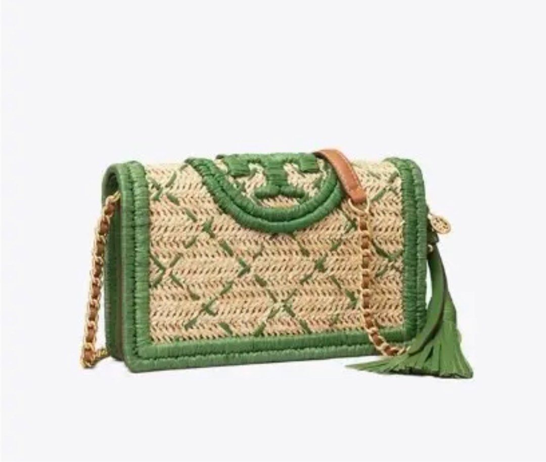 Tory Burch Fleming Soft Straw Small Convertible Shoulder Bag in Green