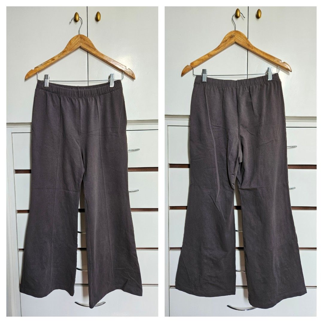 Uniqlo Straight Flare Long Pants: Gray, Women's Fashion, Bottoms
