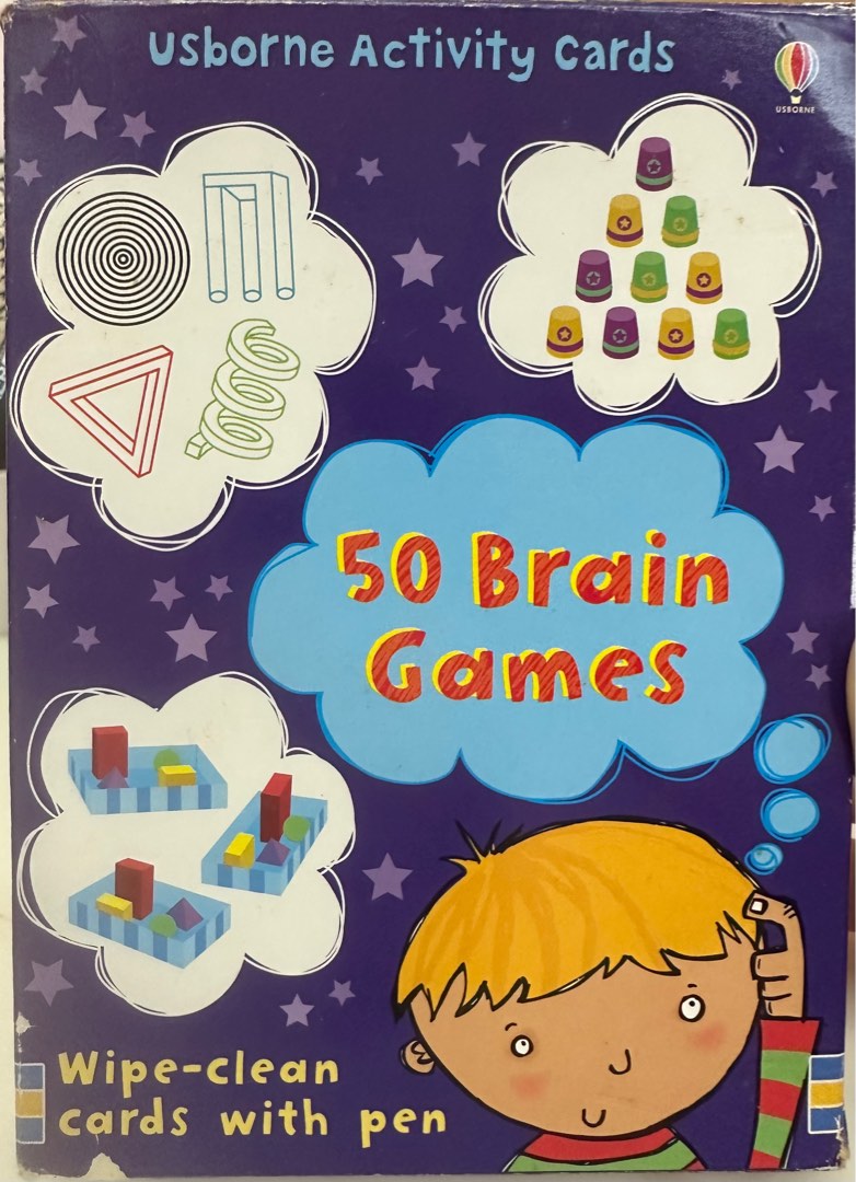 Usborne Activity cards50 Brain Games,wipeclean cards, 興趣及遊戲, 書本 & 文具
