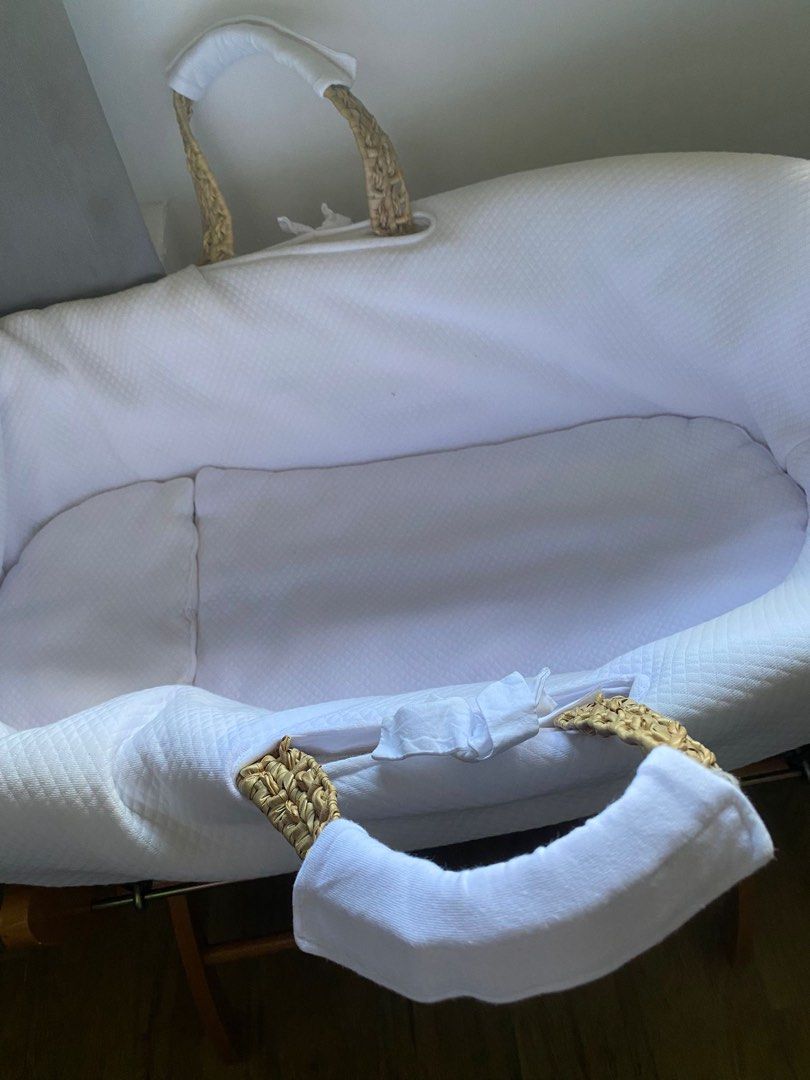 Wicker Moses Basket with wooden stand, Babies & Kids, Baby Nursery